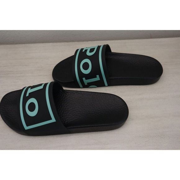 Polo Ralph Lauren Men's Sz 9 Black/Aqua Logo Slide Sandals - Picture 6 of 8